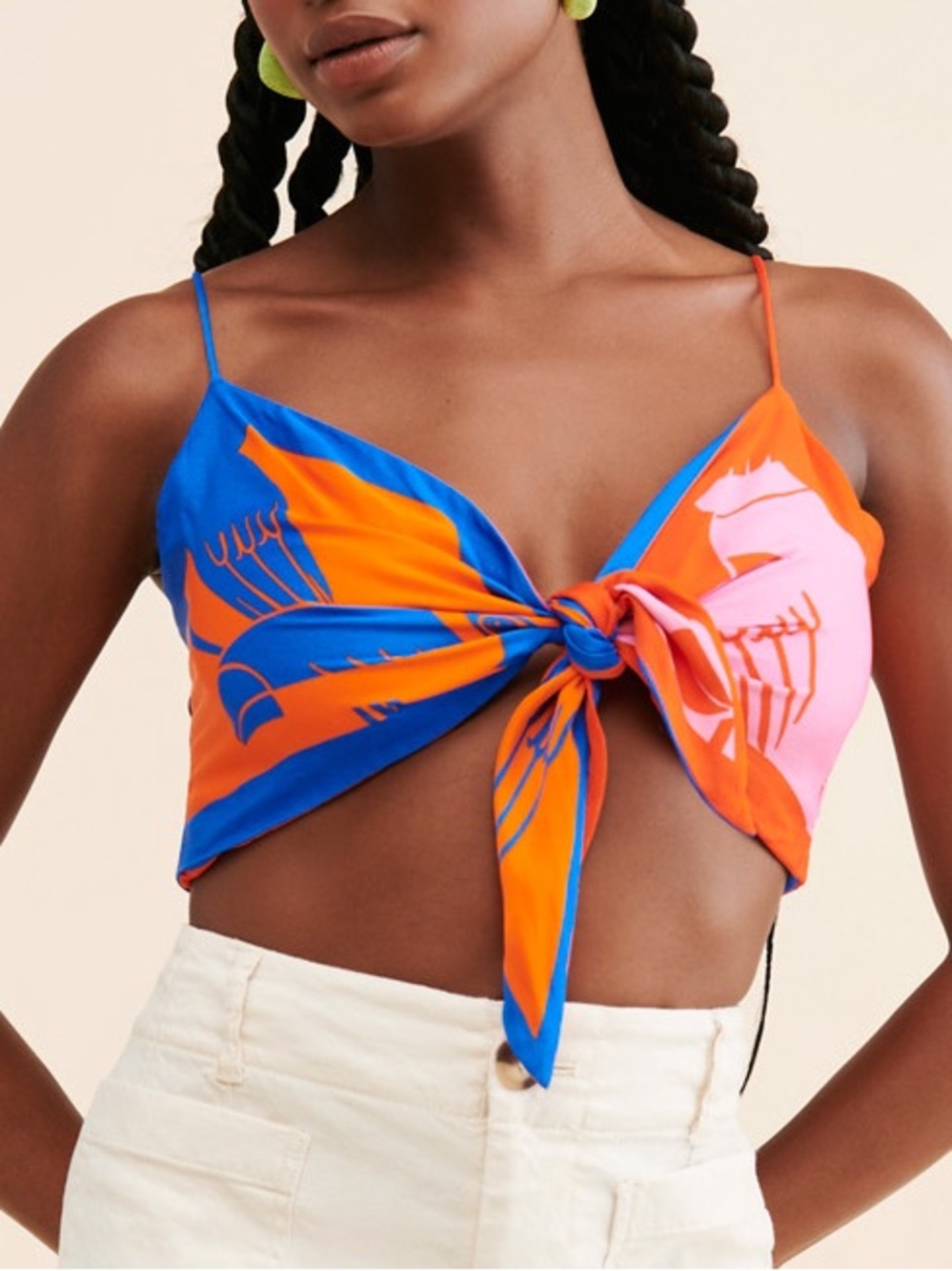 FARM Rio Mixed Rainbow Toucans Crop Top Tie Front Size S